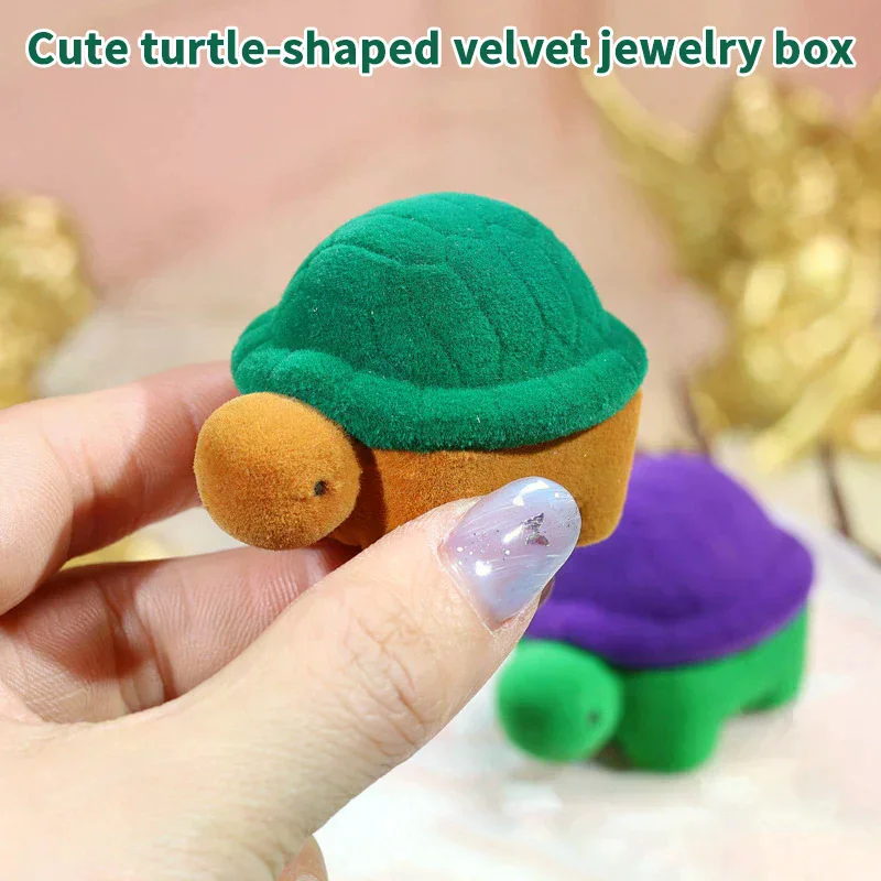 

Симпатичная коробка для колец с героями мультфильмов, шкатулка для драгоценностей в форме черепахи, бархатная шкатулка для сережек, флокированная коробка, изысканная подарочная коробка для ювелирных изделий