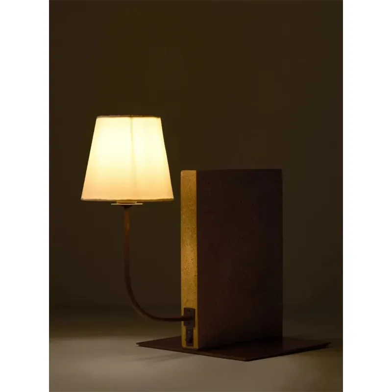 Modern Nordic Table Lamp Polished Stone Base Linen Shade Wrought Iron Arm Light for Bedroom Dining Room Hotel Villa Decor Art
