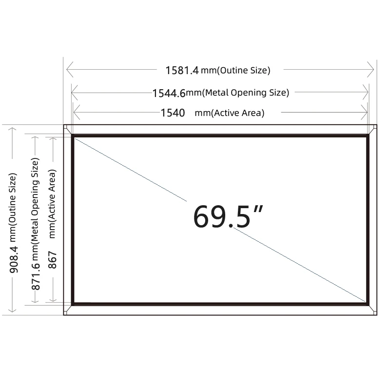 69.5 Inch Interactive 20 Points Infrared IR Touch Screen Overlay Frame Free Driver without Glass