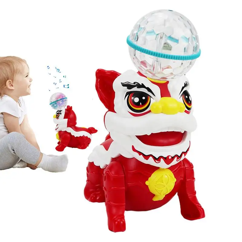 Electric Lion Dance Toy Rotating Chinese Spinning Toy With Light And Music Chinese Dancing Lion Toys Creative Interactive Sensor