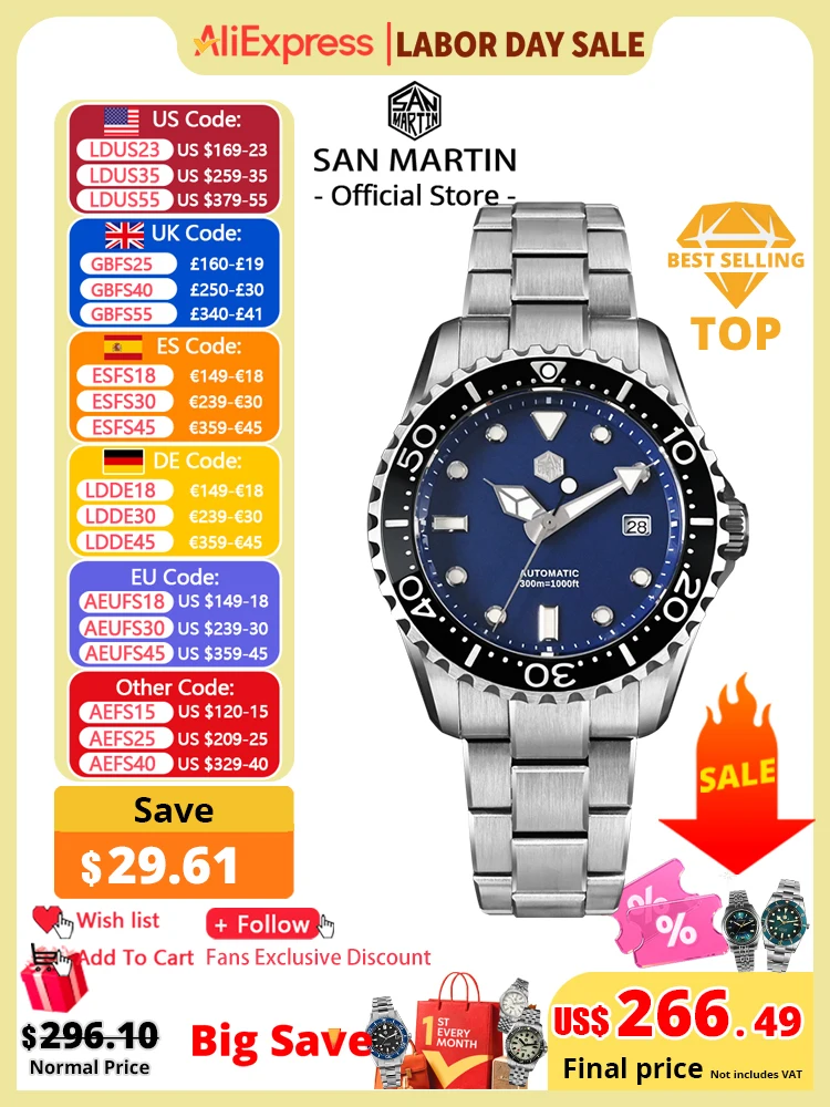 San Martin Neue 40mm Taucheruhr YN55 Emaille Zifferblatt Klassische Luxus Männer Automatische Mechanische Uhren Saphir Wasserdicht 300m SN0009