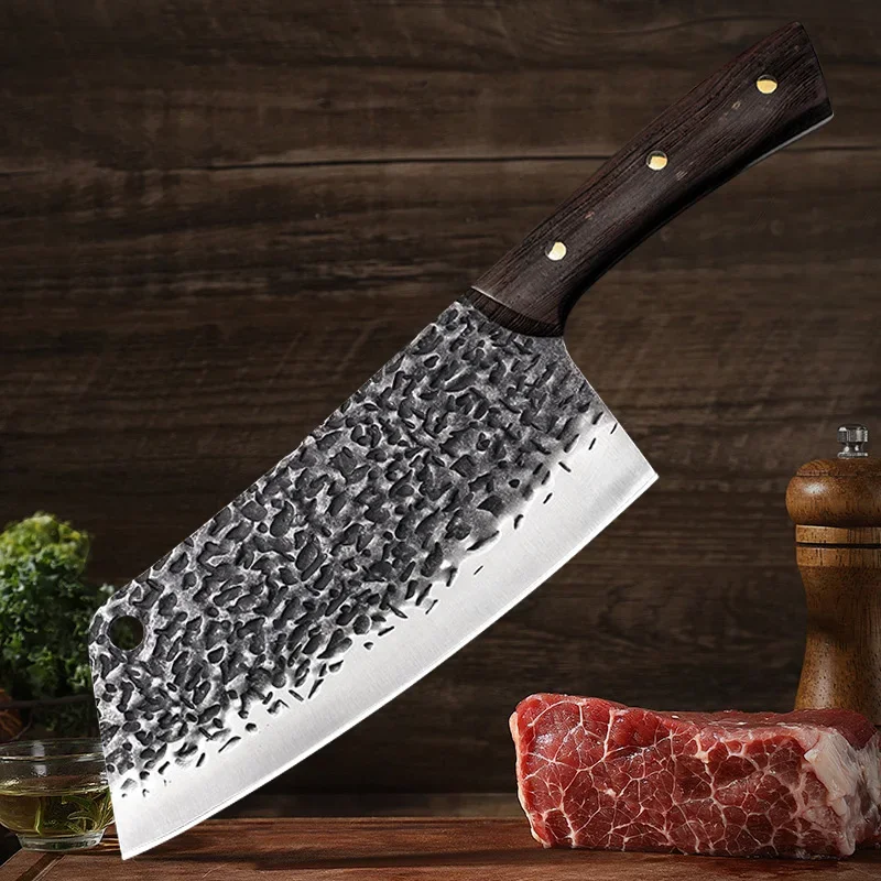 Kitchen Knives Chop Bone Cleaver Meat Vegetables Barbecue Boning Butcher Knife Wood Handle Hand Forged Blade Cooking Chef Knife