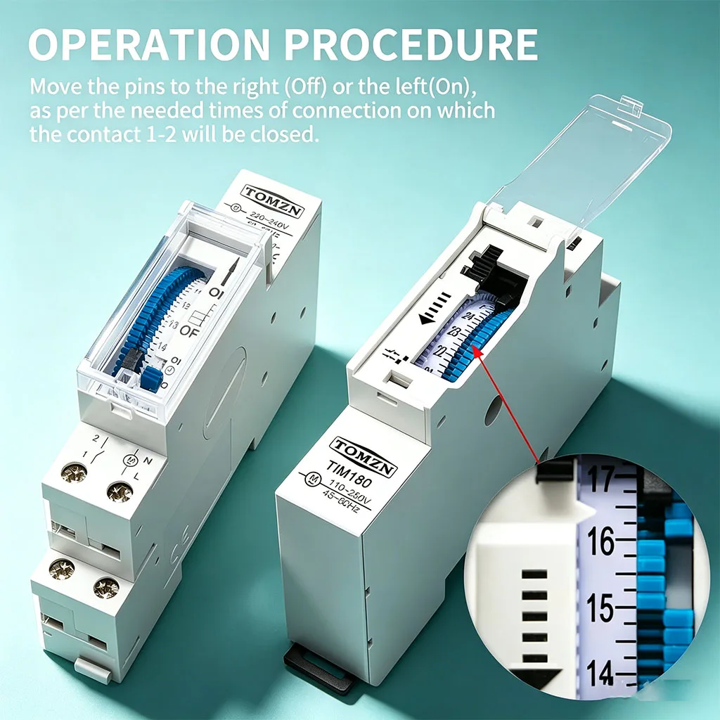 24-Hour Programmable Timer Switch Relay – 110V/220V 16A Battery Backup DIN Rail for Pump/Motor/Oxygen Generator Transparent Case