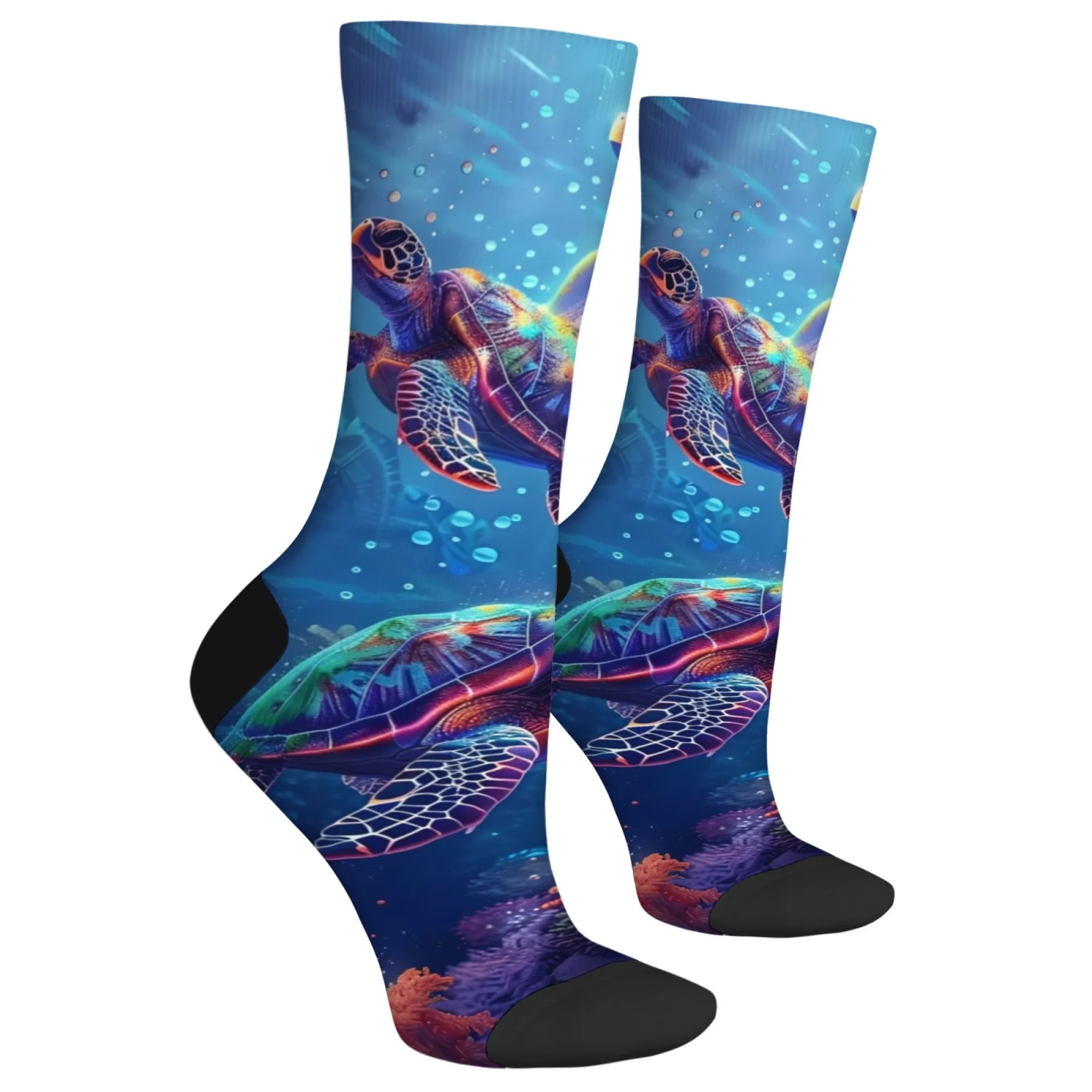 Fantasy Ocean Happy Turtle Socks Novelty Funny Crew Socks Unisex Comfortable Soft Breathable Socks Street Hip Hop Party Gift