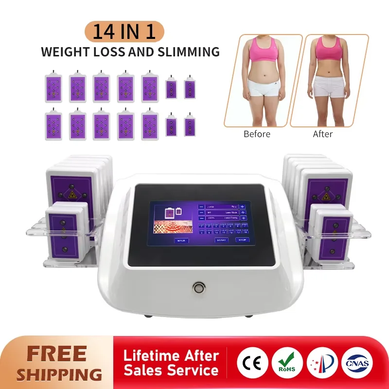 

14 Pads Lipo Laser Slimming Machine 635-650nm Red Light Fat Burner Anti Cellulite Skin Firming Lifting Beauty Weight Loss Device
