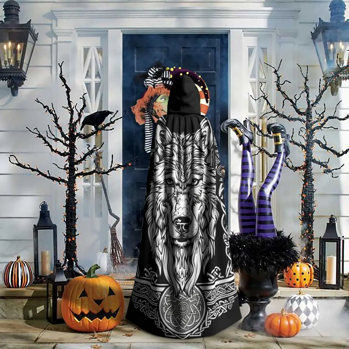 Norse Nordic Viking Celtic Long Hooded Cloak Witch Medieval Costume Cosplay Cape HalloweenParty Adult Unisex