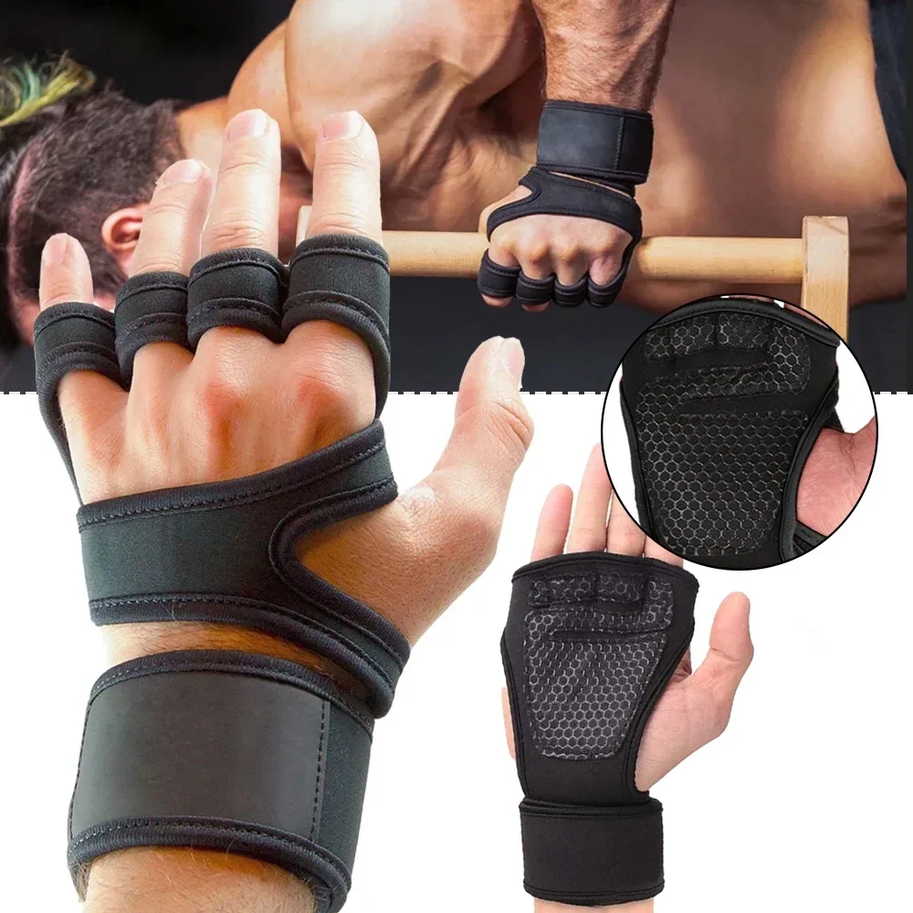 Half Finger Weight Training Gloves for Men Women Fitness Sports Wrist Palm Protector Gloves Anti-slip Gym Cycling Gloves Black