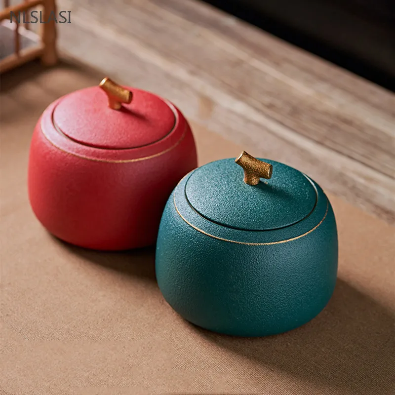 

Traditional Ceramic Tea Jar with Lid Moisture-proof Tea Container Sealed Coffee Storage Tin Household Pu 'er Tea Storage Box