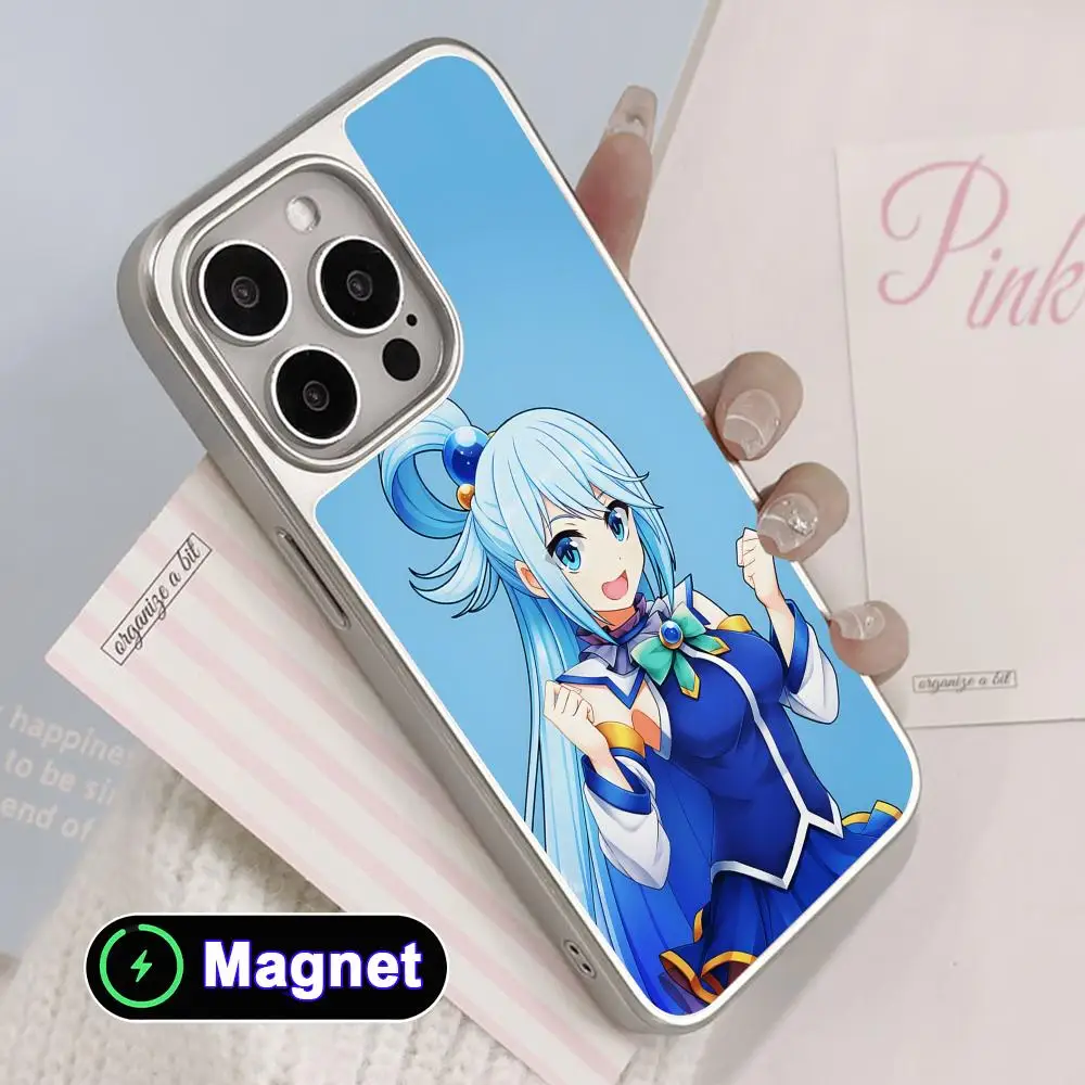 

Чехол для мобильного телефона Konosuba Aqua с серебряным покрытием и поддержкой MagSafe для iPhone 17, 16, 15, 14, 13, 12, 11 Air Pro Max Plus, цветной чехол