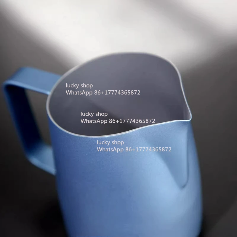450Ml Milk Foam Cup Blue, Stainless Steel Latte Tank Milk Tank Embossed Slant