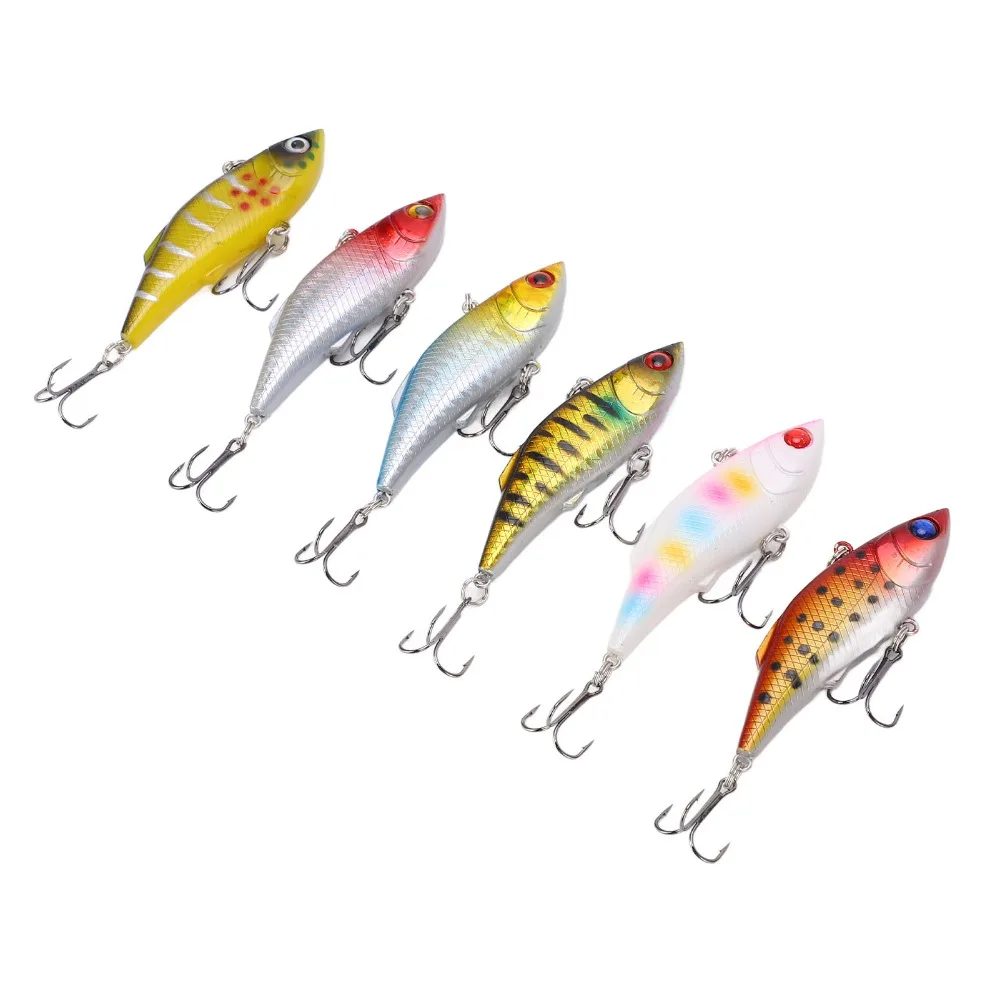 6PCS 8cm 10g VIB Fishing Lures with Treble Hook with 3D Eyes Lipless Crankbaits Rattling Sinking Crankbait Fishing Lures