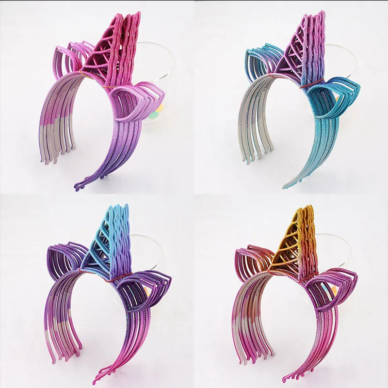 6pcs Painted colorful unicorn headband, ABS bright pink hair band, female holiday headwear, ear hair accessories