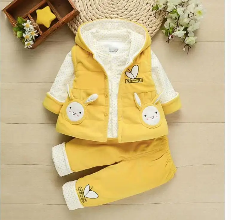 Thin cotton cute baby girl three-piece set 3