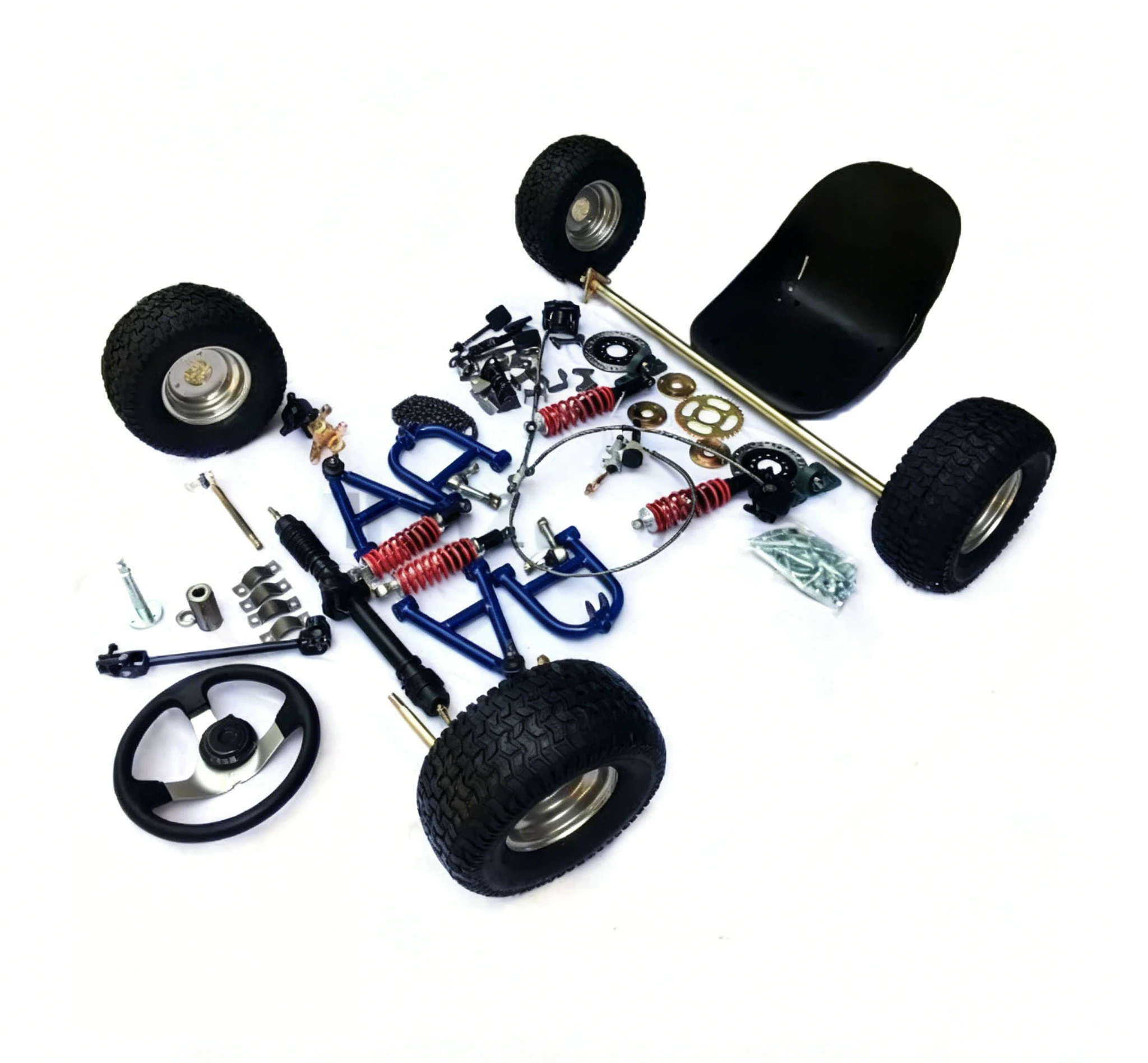 Homemade Four Wheeler Full Accessories Kit Front Rear Suspension 1M Rear Axle Color Steering Wheel