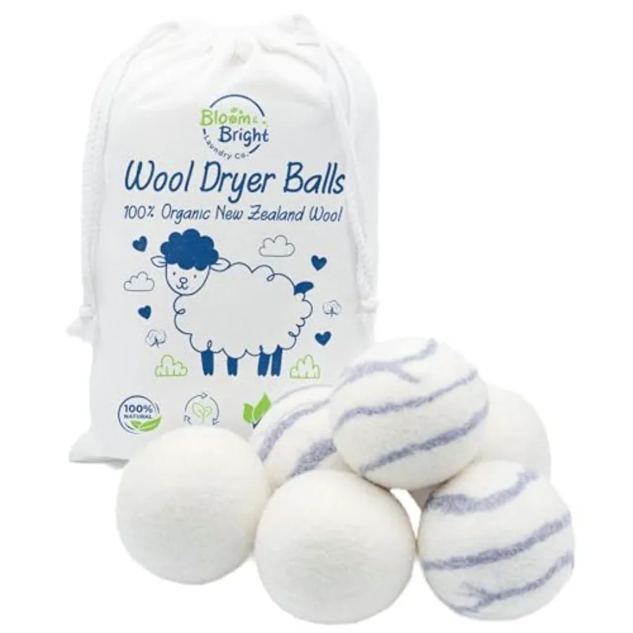 

Organic Wool Dryer Balls Laundry Reusable Set of 6 XL - 100% Pure New Zealand Wool - Natural Anti Static Fabric Softener Balls