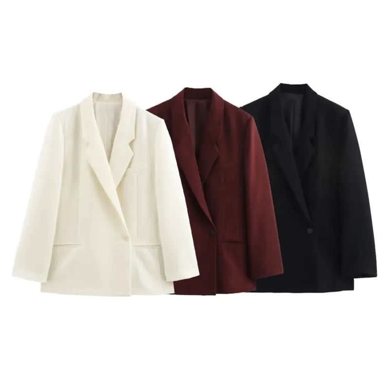 

Elegant Blazer Coat For Women 2025 New Spring Fashion Solid Color Casual Loose Suit Jackets Office Lady Button Up Outwear Female