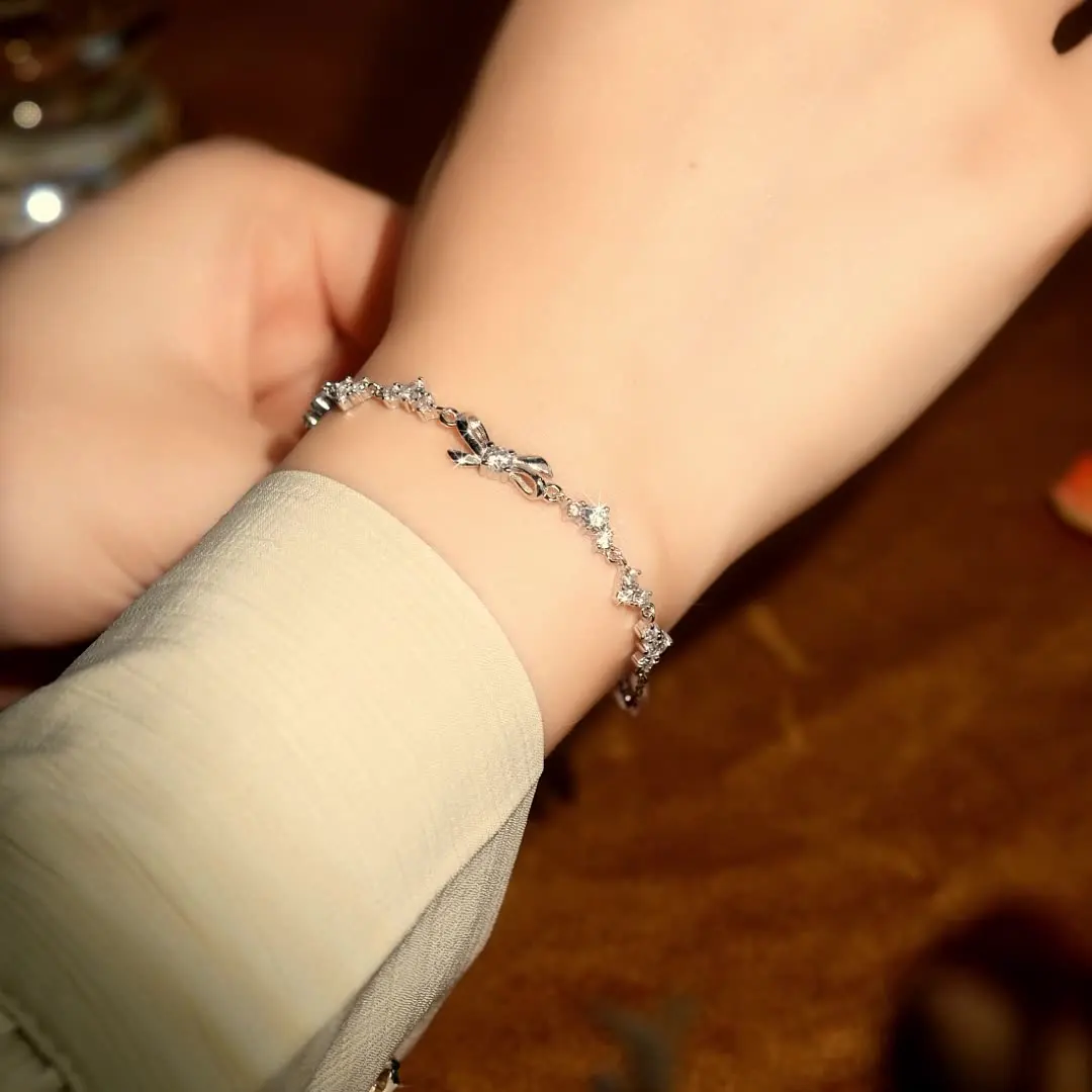 JYJIAYUJY 100% Whole Original Pure Silver S999 16+3CM Bow Bracelet Full Zircon CNY Sytle In Stock Jewelry Gift Daily Use JYB02