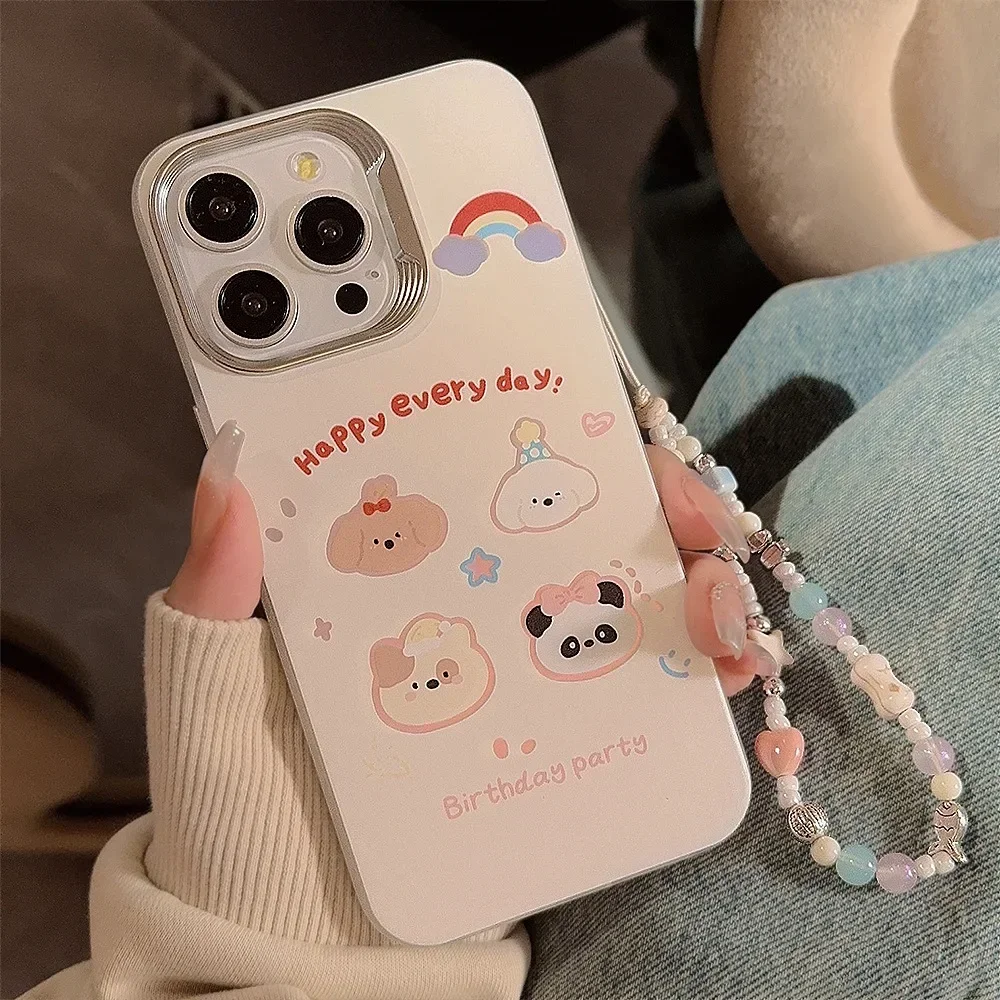 Panda Teddy Chow Chow puppy party art Pendant Phone Case For iPhone 16 15 14 13 12 11 Pro Max 16 Plus Case Cute shockproof Cover