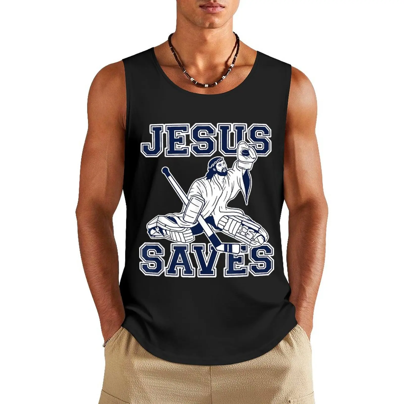 

Funny Hockey Shir - Jesus Saves Shir - Goalie Shir Tank Top t shirt gym Bodybuilding clothing man gym clothing Men's clothes