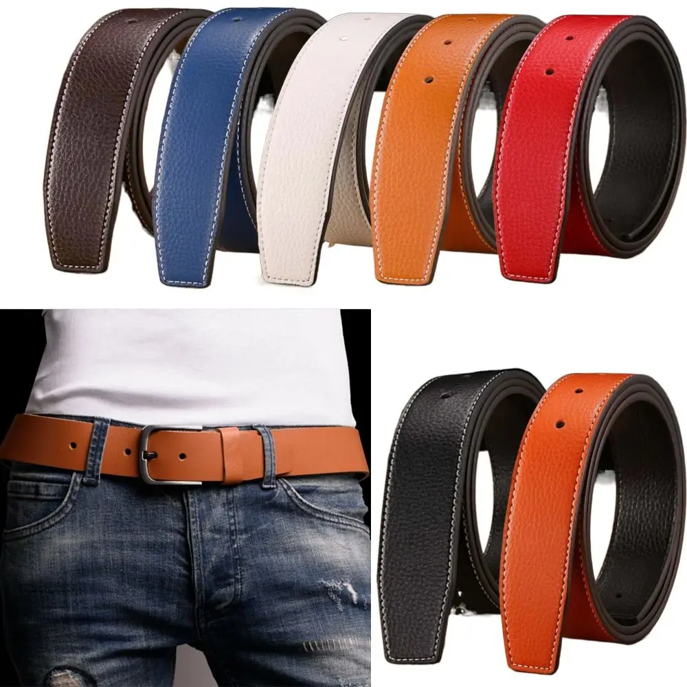 3.7cm Luxury Men Leather Belt Strap Genuine Leather No Buckle Belt Trouser Jeans Belt Decor Trousers Waistband Replace Strap