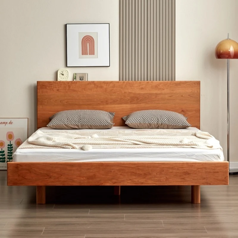 

Suspended bed Solid wood bed 1.8 meters Japanese-style simple cherry wood Nordic small apartment Master bedroom, log double bed