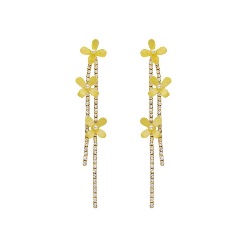 

FXLRY High Quality Cubic Zircon Osmanthus Tassel Pearl S925 Silver Needle Fashionable Long Earrings For Women