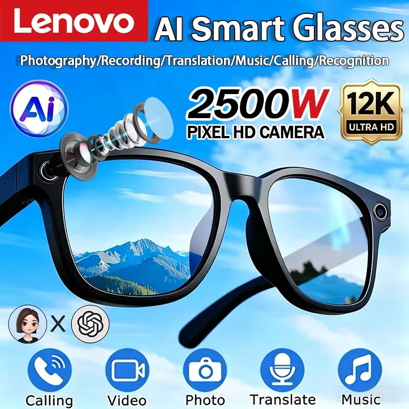 Lenovo AI Smart Glasses Voice Assistant Music Touch Control Bluetooth Call Outdoor Fashion Sunglasses For Men Women 2027 New