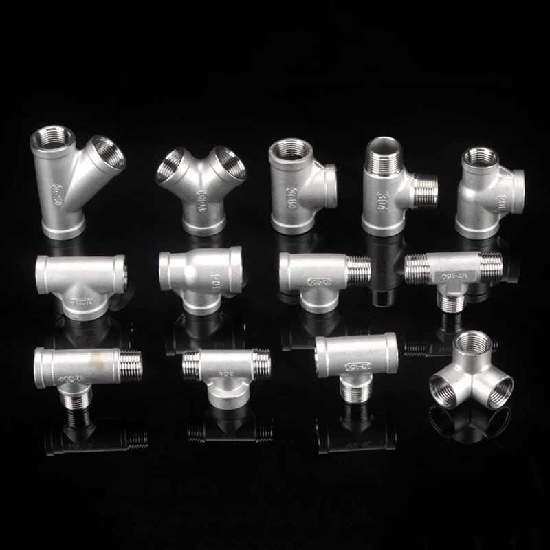 Bộ Chuyển Đổi Ba Chiều G1/2 "3/4" Nam/Nữ Ren 304 Stainlss Ống Thép Phụ Kiện DN15/20 Cổng Kết Nối Giảm Tốc Chung Cho Nước Tinh Dầu Khí