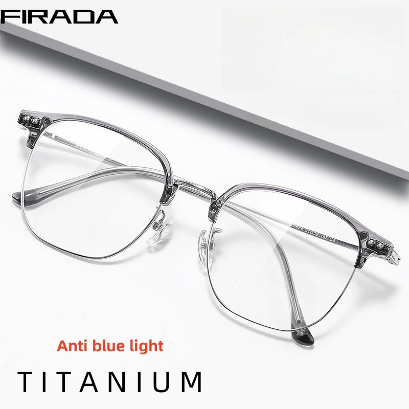 FIRADA Fashion Ultra Light Anti Blue Light Glasses Retro Comfortable Titanium Eyewear Prescription Eyeglasses Frame Men 122634Y