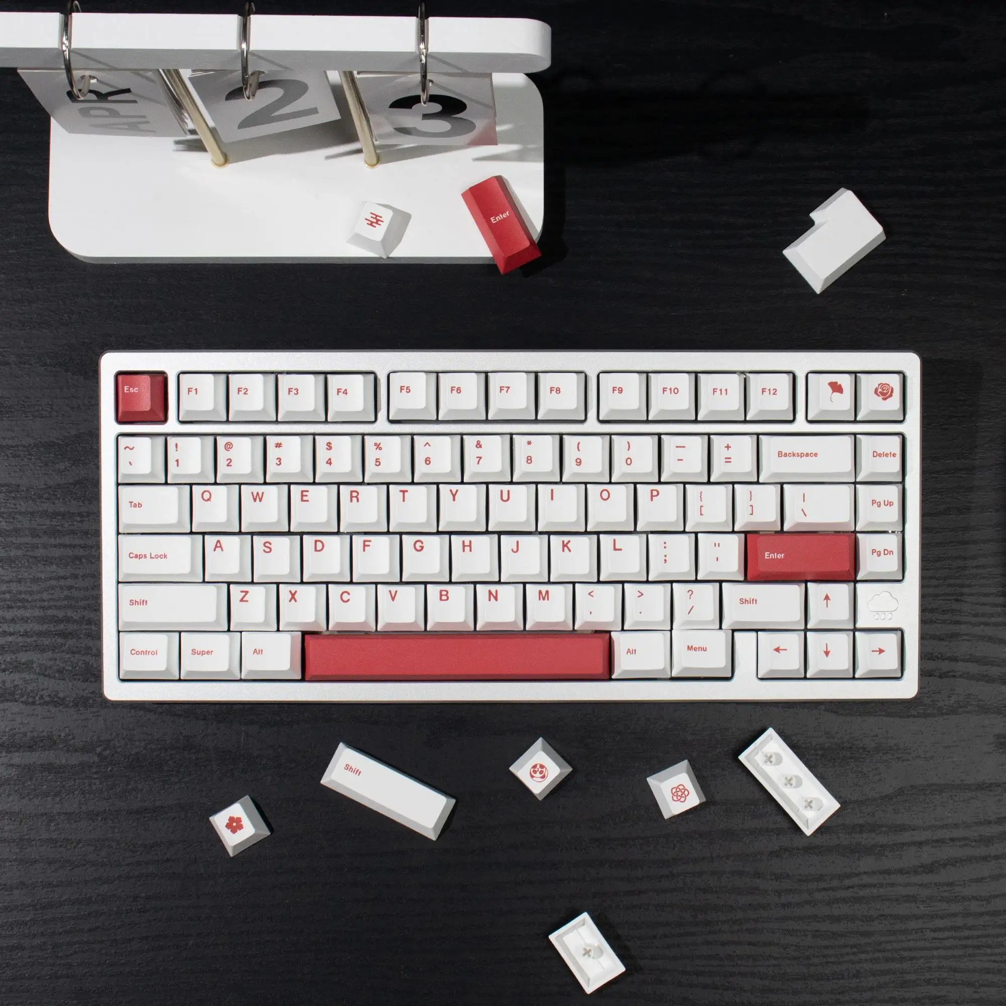 Mintcaps 144 Tasten Minimalistische Weiß-Rote Englische Tastenkappen Sublimationsdruck Cherry-Profil PBT-Tastenkappen für MX Mechanische Tastaturen
