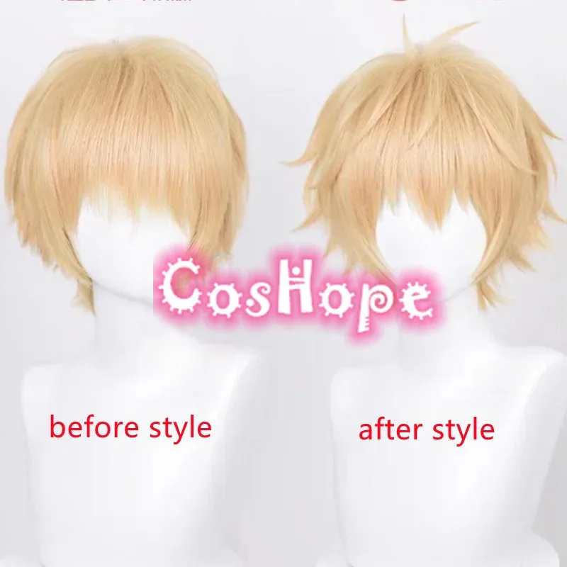 

Парик для косплея Denji, 30 см, короткий парик, светло-темно-желтый парик, аниме, парики для косплея, термостойкие синтетические парики