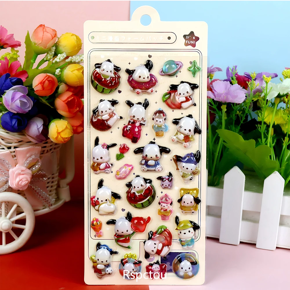 لطيف سينامورول Pochacco 3 ملصقات الإغاثة كورومي بلدي ميلودي الكرتون فقاعة الديكور الشارات Kawaii هدايا الحفلات ملصق #3