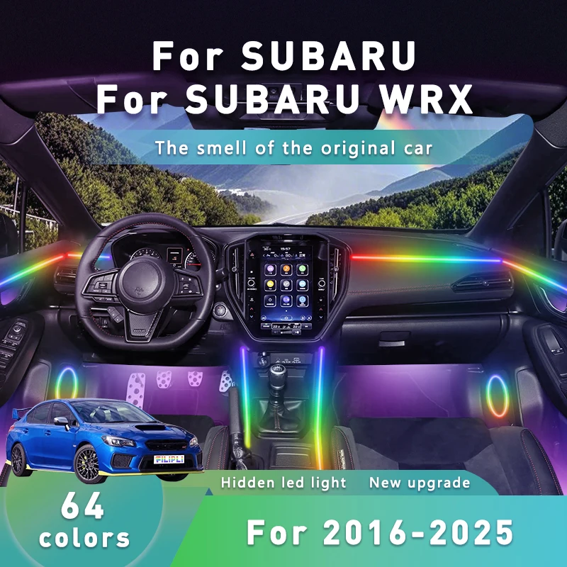 

FILIPLI для SUBARU WRX 2020, активируемый звуком, управление Bluetooth, внутреннее освещение автомобиля, 64 RGB, окружающее освещение салона автомобиля