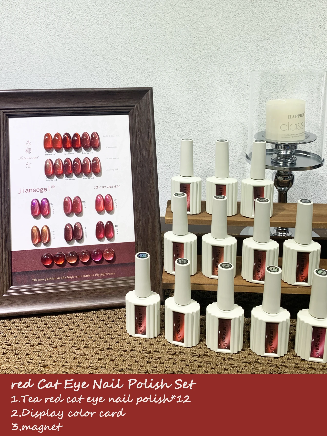 

12 цветов, 15 мл, винно-красный клей «кошачий глаз», подходит для Рождества и Хэллоуина, УФ-гель, с цветной картой дисплея