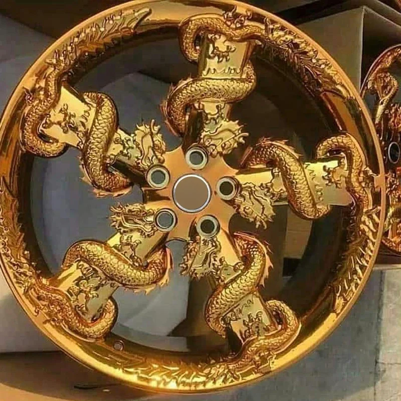 Hot Sale Customize Gold Alloy Passenger Car Wheels Rims 4x100 15 16 17 18 19 20 21 22 Inch Golden Dragon Shaped Wheel