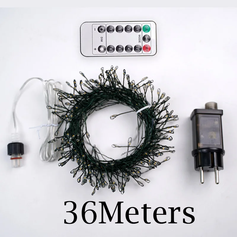 緑のワイヤーブラスターのガーランドのライト,寝室,屋外,結婚式,誕生日,クリスマスの木の装飾,1000LED, 36m, 2024