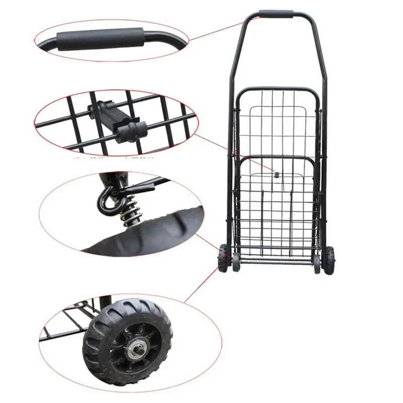 Durable Iron Shopping Cart, Climb Stairs Grocery Trailer, Portable Folding Trolley, Home Elderly Shopping Solution