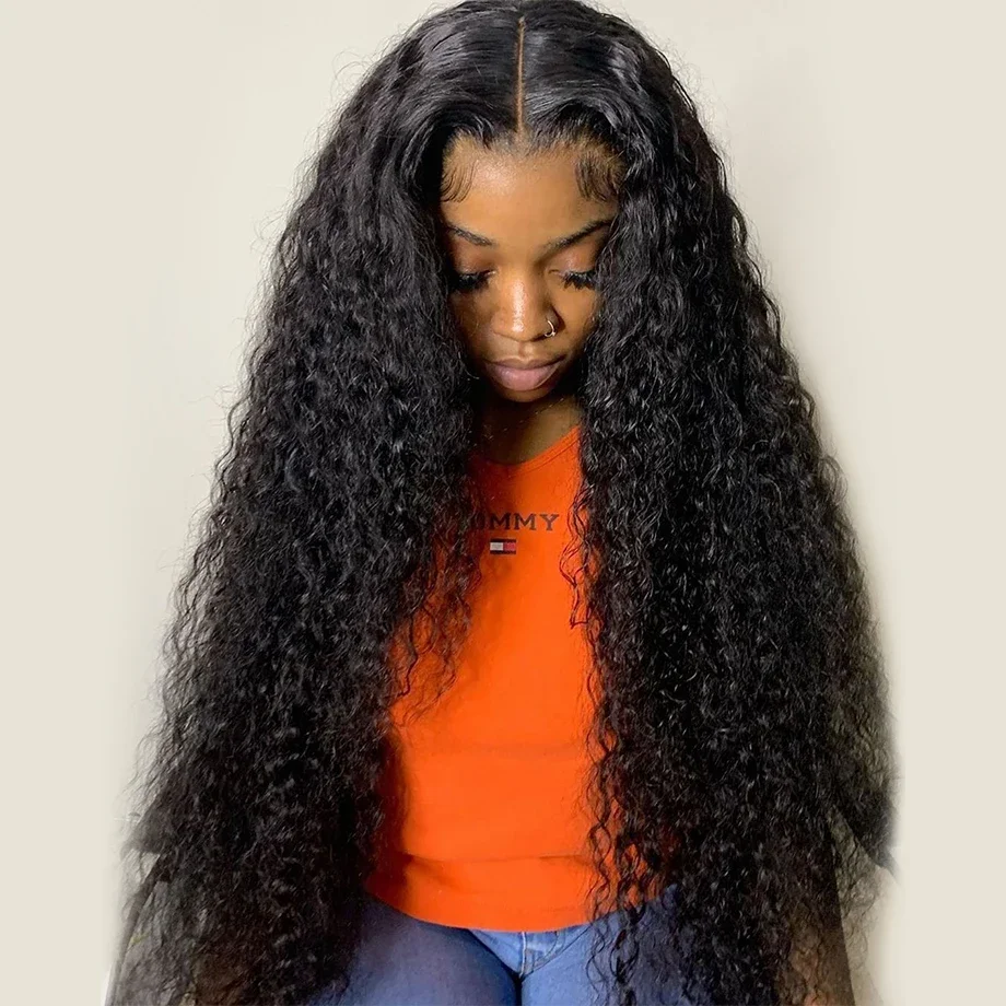 

13x6 Lace Frontal Human Hair Wig Deep Wave 360 Water Curly Remy Full Lace Front Wigs 38 Inches Preplucked Hair For Women On Sale