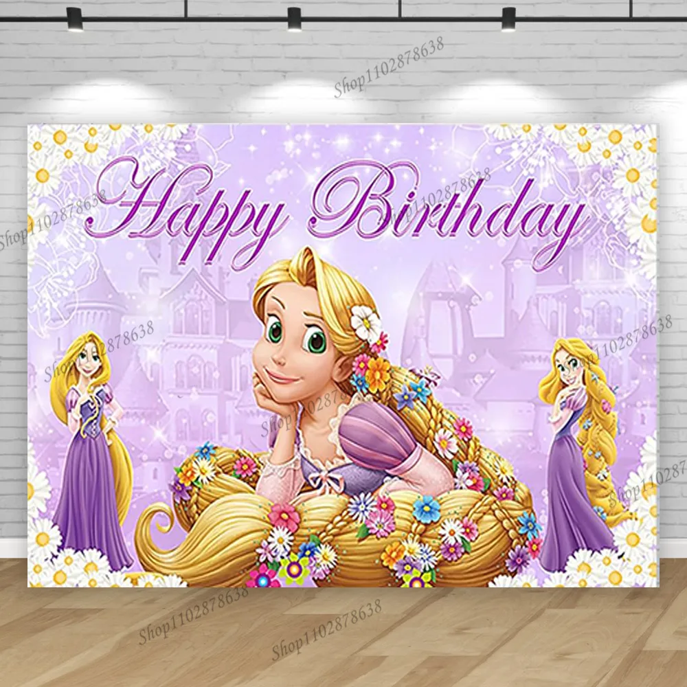 Tangled Rapunzel Birthday Background Princess Girls Party Backdrop Decorations Photography Baby Shower Fairytale Castle Banner