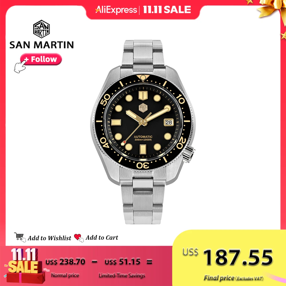 San Martin Design 44mm orologio subacqueo da uomo MM300 Sport Steel Vintage NH35 zaffiro meccanico automatico impermeabile 300M Lum SN0087
