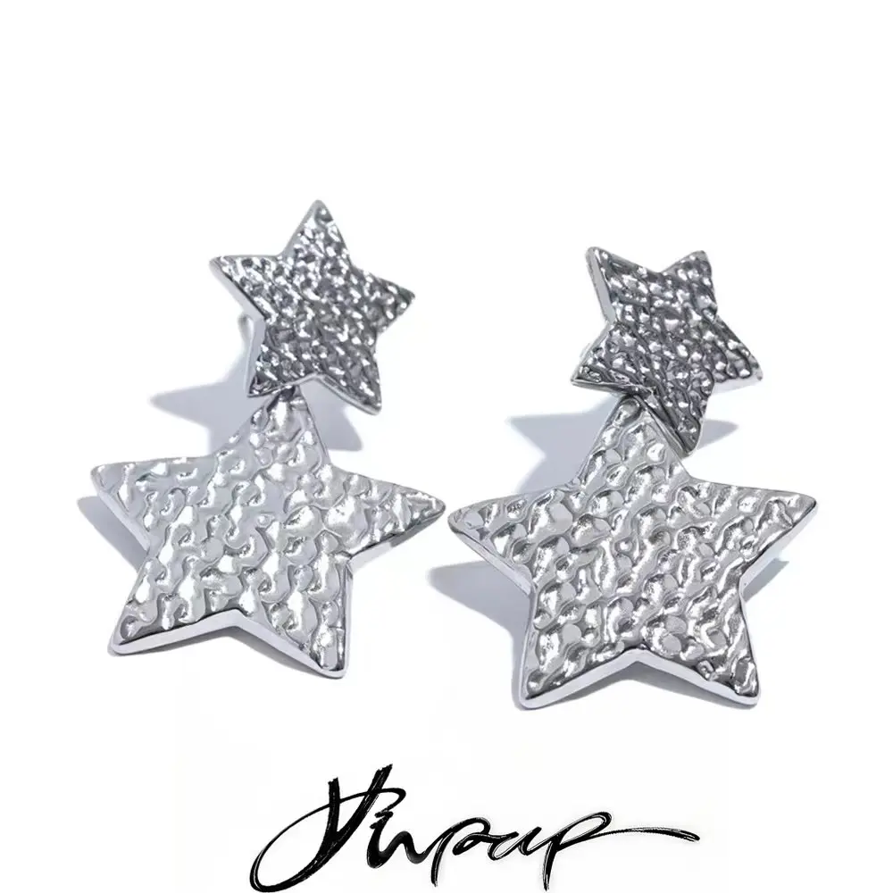 Yhpup New Stainless Steel Pentagram Star Dangle Earrings Bijoux Women Simple Metal Rust Proof Trendy Daily Gold Color Jewelry