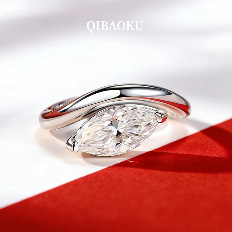 QIBAOKU 2Carat Marquise Moissanite Ring S925 Sterling Silver for Women Ease-West Solitaire Wedding Band Gift Jewelry GRA 2026