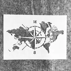 Pochoirs carte du monde pour peinture murale, scrapbooking, coloriage, gaufrage, modèle décoratif d'album, bricolage, A4, 29cm, boussole