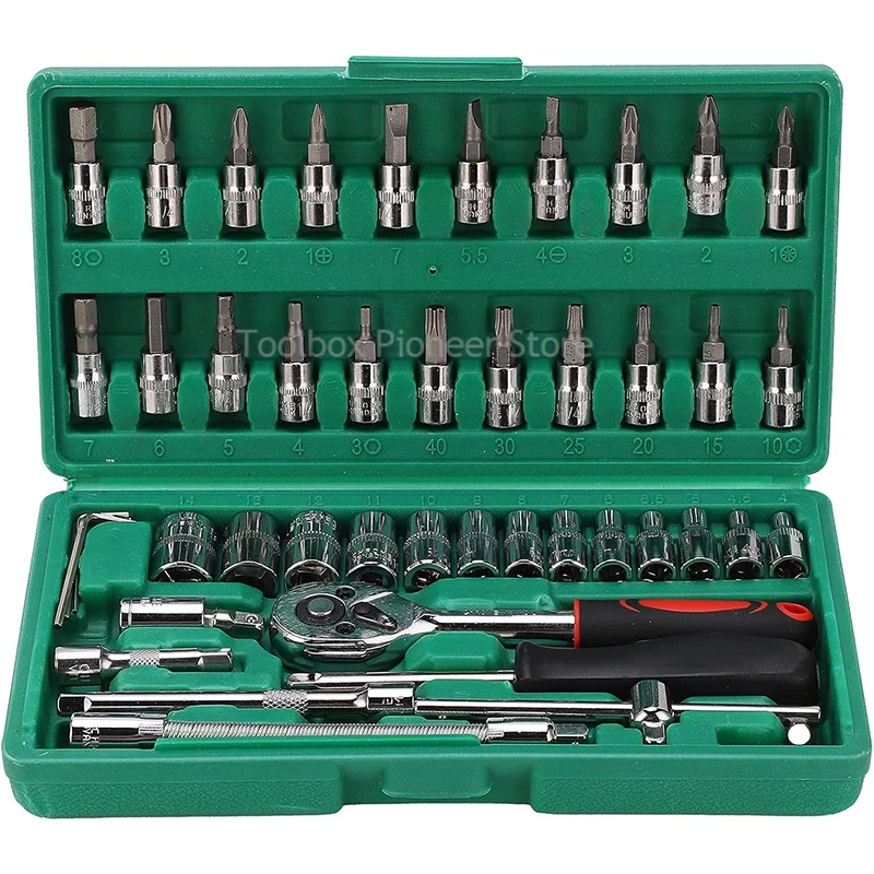 

46pcs Socket Set Car Repair Tool Ratchet Spanner Wrench Set with Bit Socket Metric And Extension Bar Auto Car Metalworking Tool