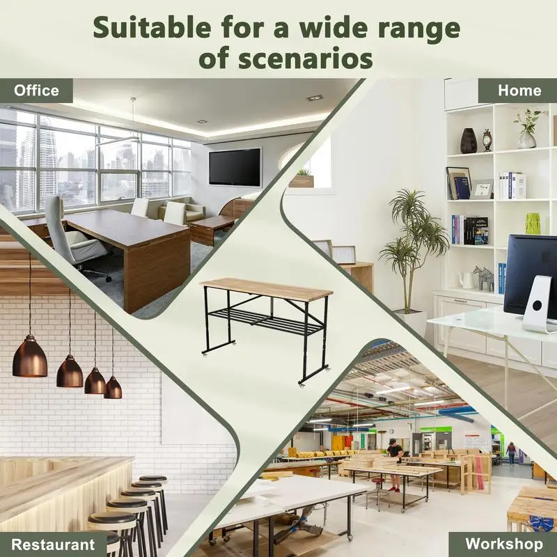 منضدة عمل قابلة للطي شديدة التحمل - طاولة أدوات محمولة من الخشب مع عجلات قفل وإطار فولاذي سريع الانهيار