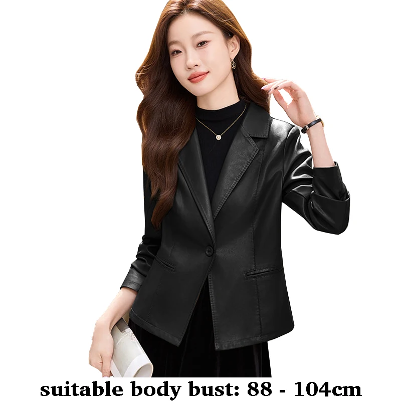 

Высококачественный женский кожаный пиджак с вырезом на воротнике и карманами, осень-зима, новинка 2025 года, элегантная офисная одежда черного цвета хаки