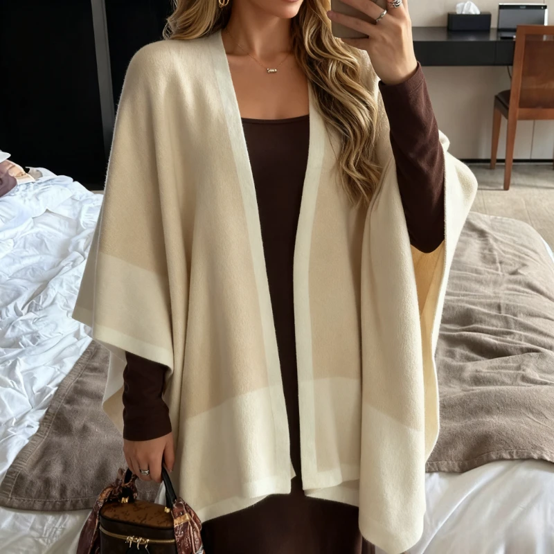 

Новый шикарный модный женский кардиган контрастного цвета, уютный свитер, свободный повседневный женский трикотаж с рукавами «летучая мышь», накидка