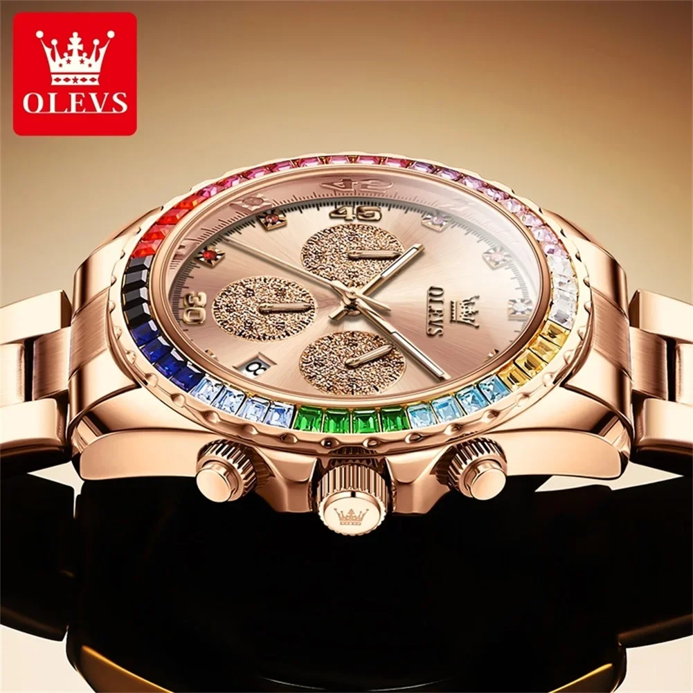 OLEVS 2939 Multifunctional Men's Watch Luxury Brand Colorful Diamond Waterproof dial High Quality Original Quartz Men's Watch