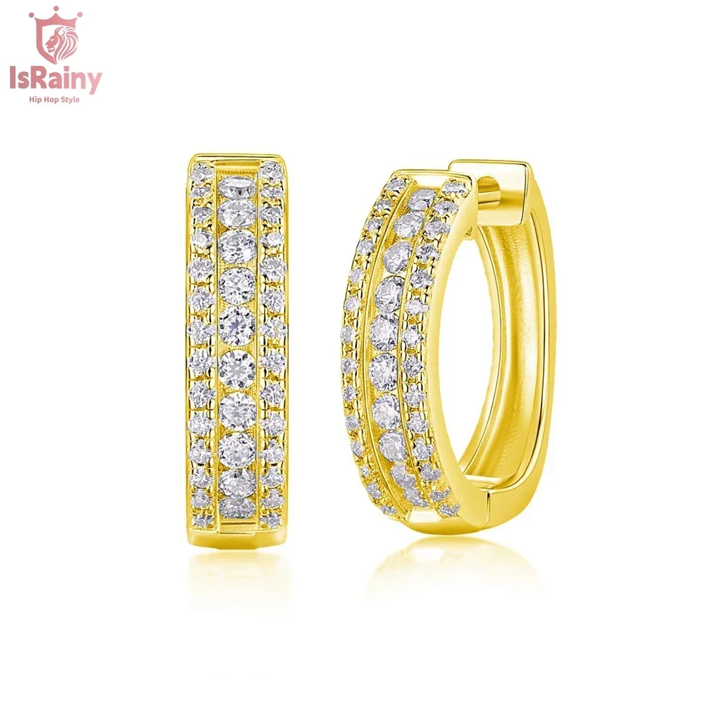 IsRainy Sparkling 18K Yellow Gold Plated 925 Silver Moissanite Diamond Hoop Earrings Hip Hop Rock Women Men Fine Jewelry Gift