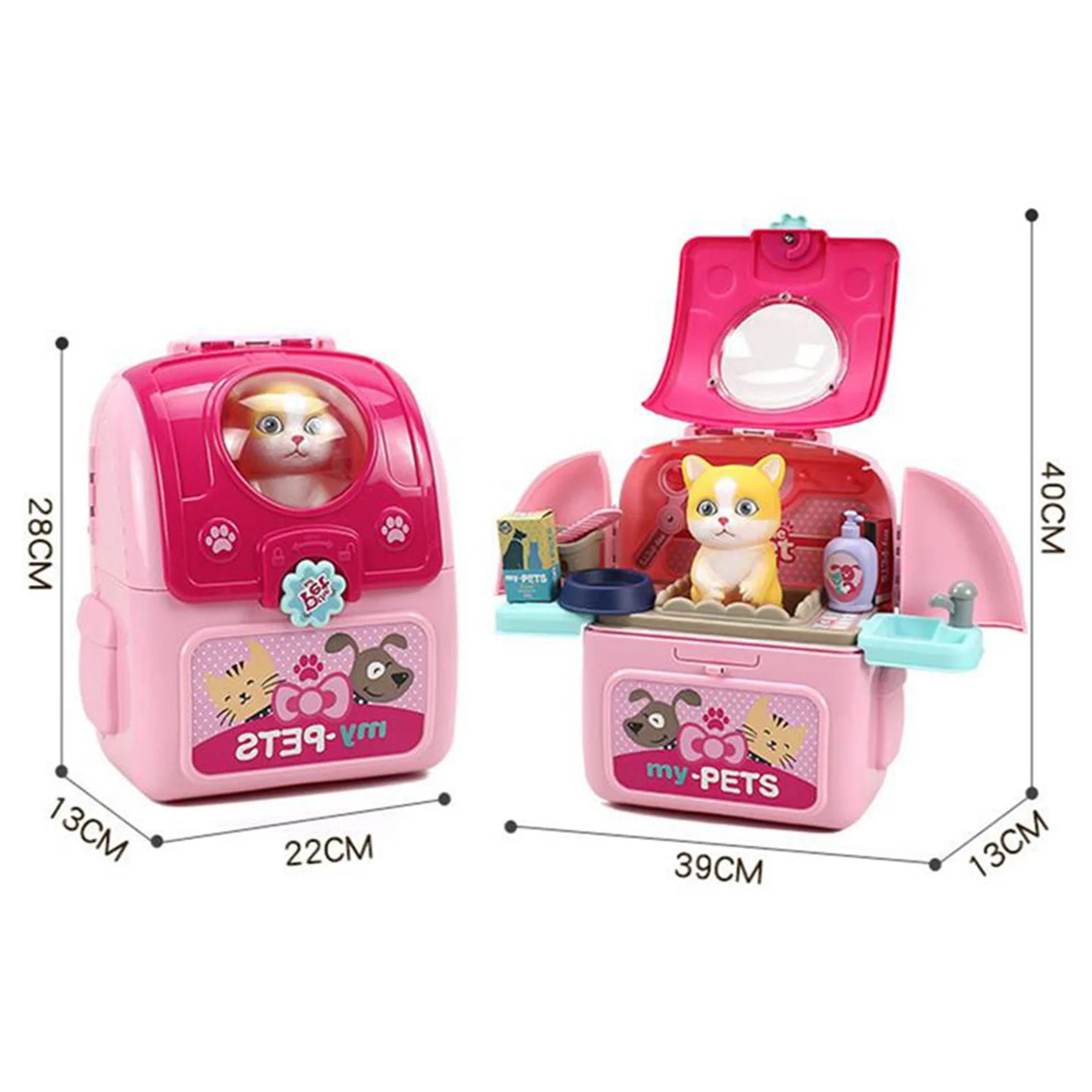 BEDW-Animals Cartoon Pet Realistic Pet Vet Backpack Pretend Play Veterinarian Kit Cat Dog Care Play Set